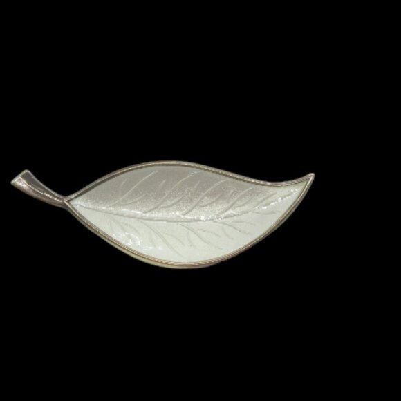 Brodrene Bjorklund Jewelry - Denmark Sterling Silver 925 White Enamel Leaf Brooch Signed Brd. B Bjorklund